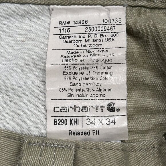 Carhartt Twill Work Pants B290 Size 34x34 Khakis Tan Workwear Wrinkle Resistant - Picture 6 of 11